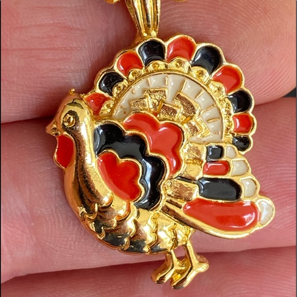 ACCESSOCRAFT N.Y.C. Turkey Necklace Earrings Fall Thanksgiving Enamel Jewelry - Picture 3 of 16